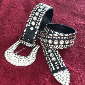 Kippys Black Leather Swarovski Crystal Rhinestone Studded Western Cowgirl Belt
